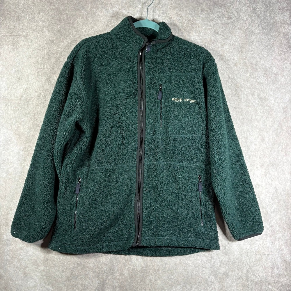 Vintage Polo Sport Ralph Lauren Teddy Jacket Womens L Green Fleece Zip Outdoor